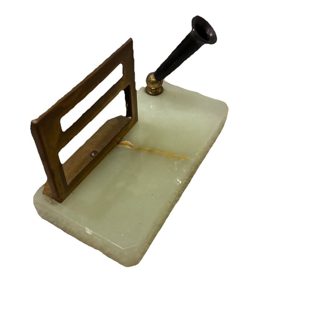 Vintage Brass Marble Onyx Calendar Pen Letter Holder Desk Storage Art Deco
